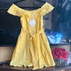 Sunny Yellow Off-Shoulder Midi Dress